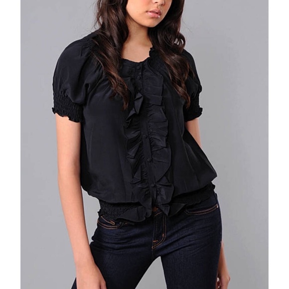 Joie Tops - Joie • Silk Ruffle Lips Like Sugar Blouse in Black